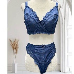 BLUSH LINGERIE Blue Lace Bra and Panty Set 38D/L